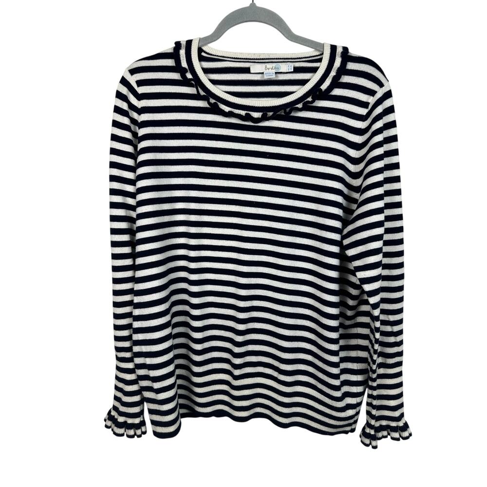 Boden Striped Sweater Cotton Wool‎ Ruffle Size XL Nautical Crewneck Preppy EUC